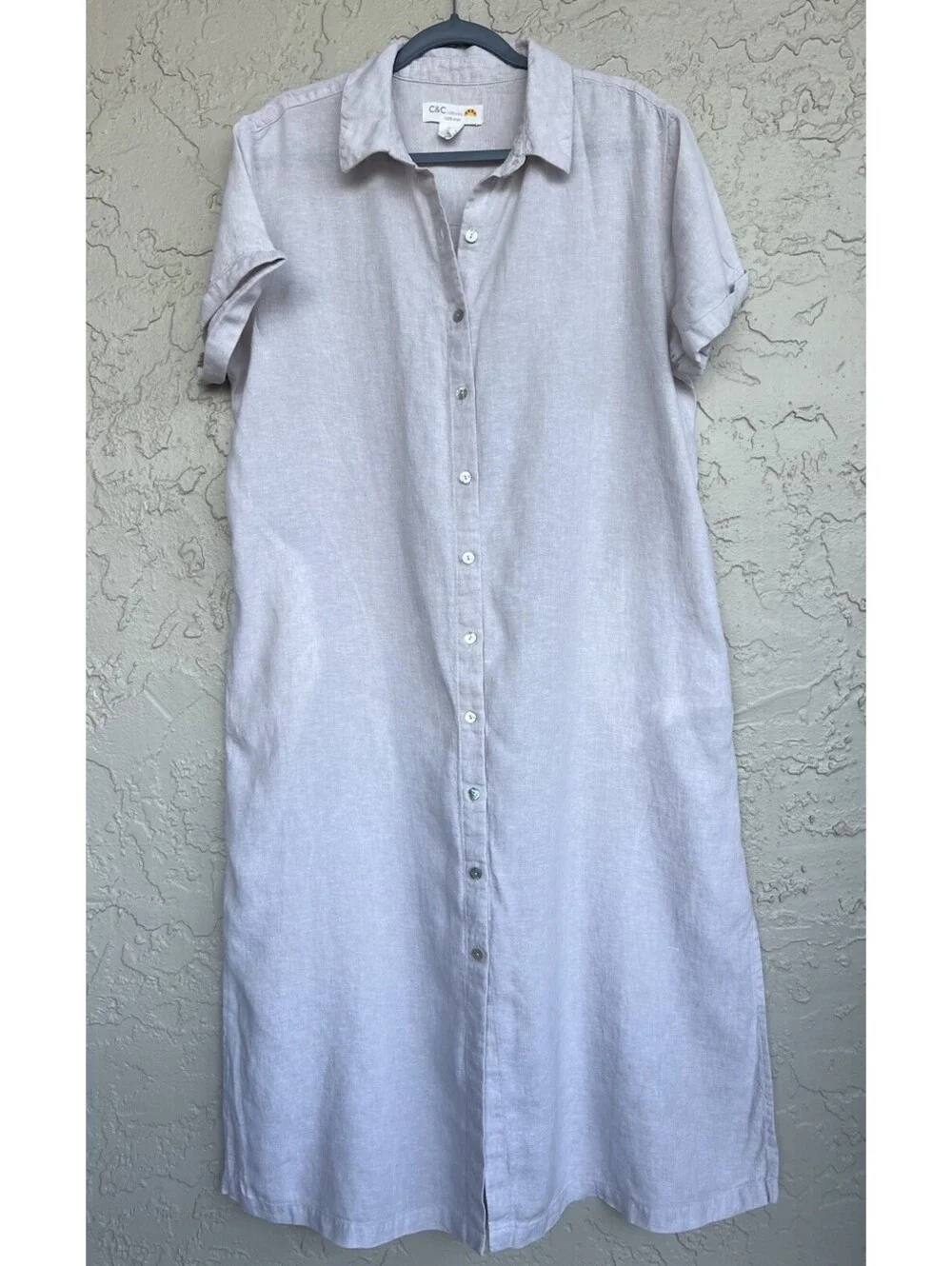 C & C California 100% Linen Button Front Beige Midi Dress Women’s Size XL